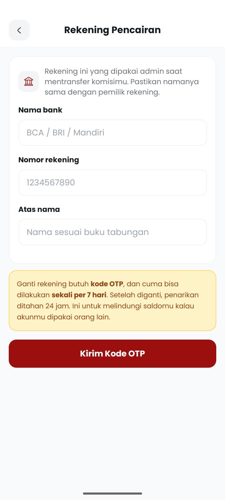 Langkah 7: Isi rekening pencairan