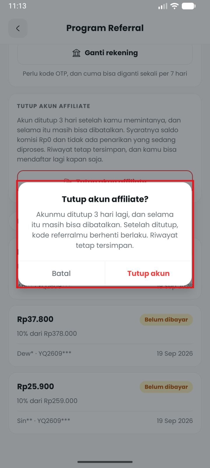 Langkah 9: Kalau ingin berhenti: tutup akun affiliate