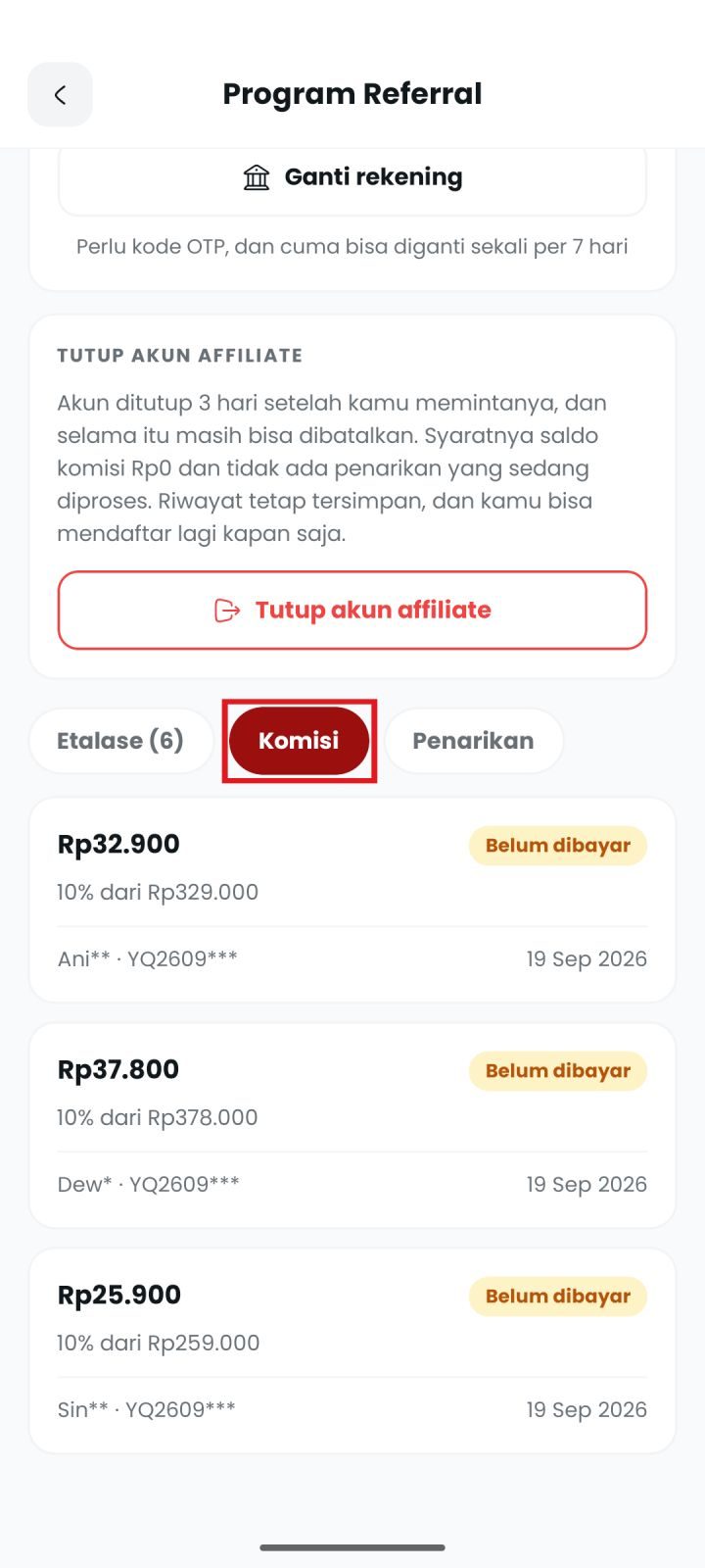 Langkah 6: Pantau komisi yang masuk