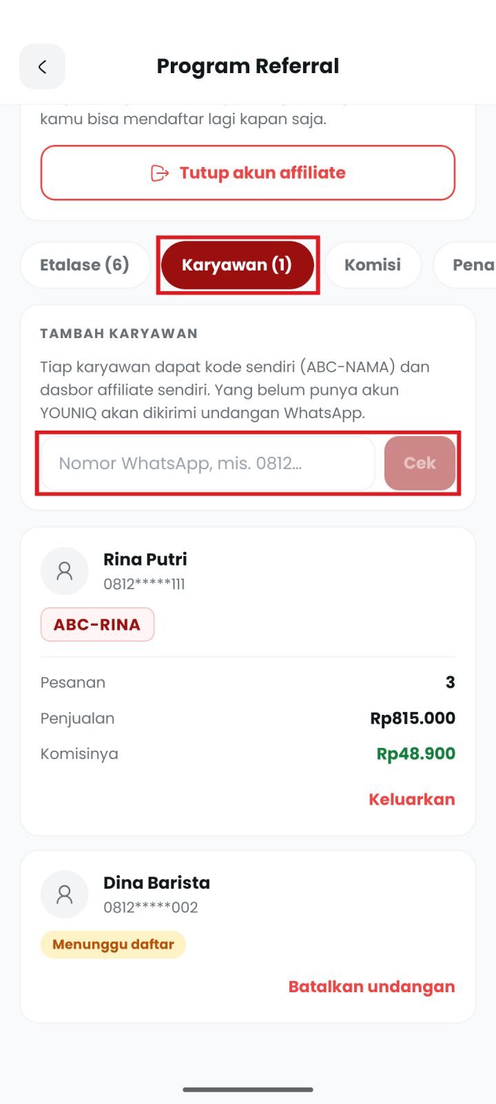Langkah 3: Tambahkan karyawan
