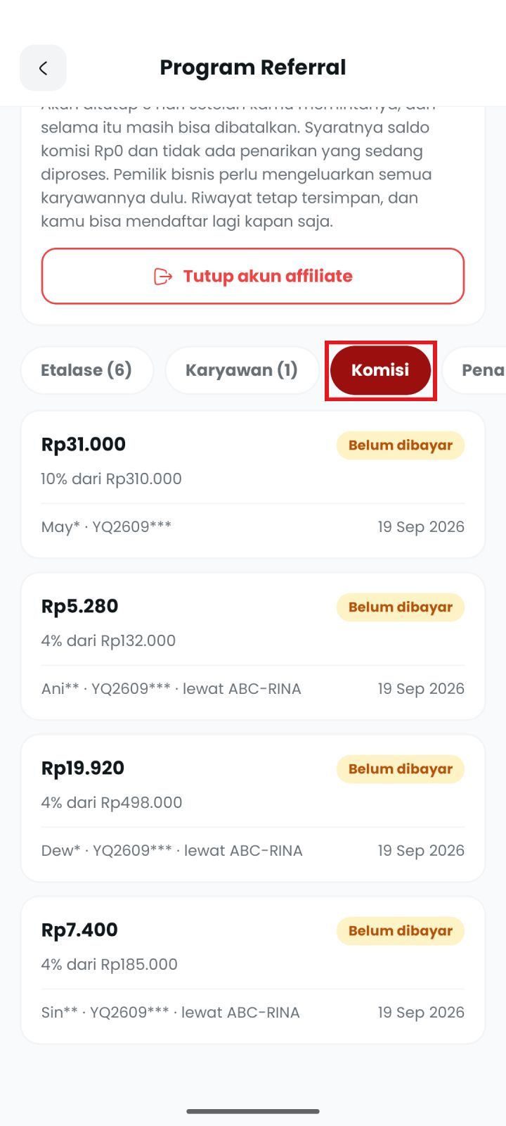 Langkah 4: Pantau komisi bisnis