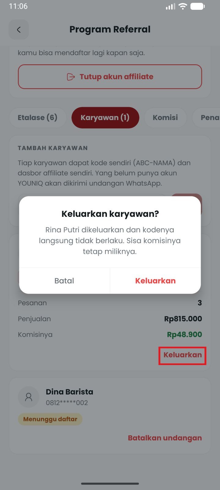 Langkah 5: Mengeluarkan karyawan