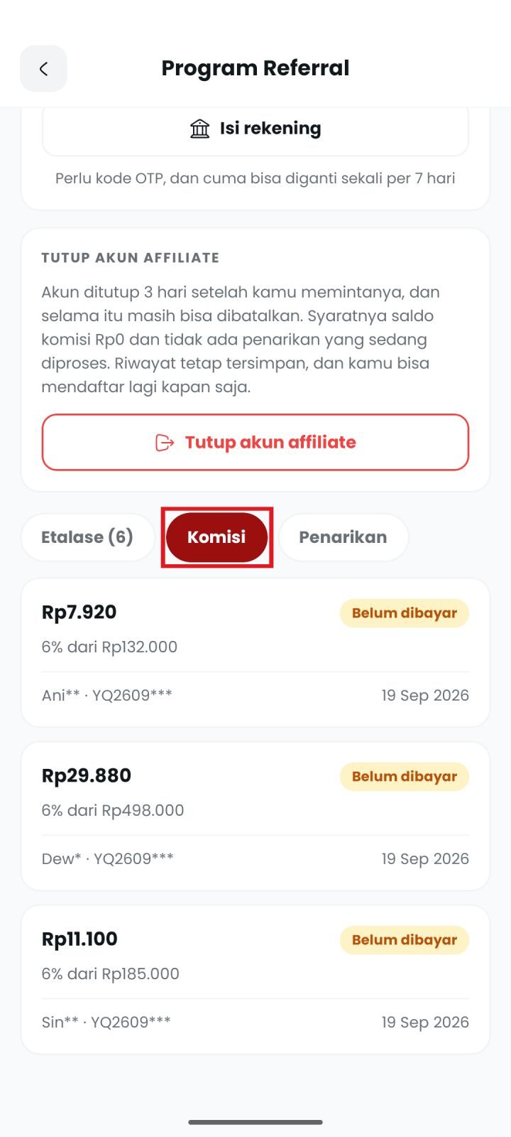 Langkah 5: Pantau komisimu