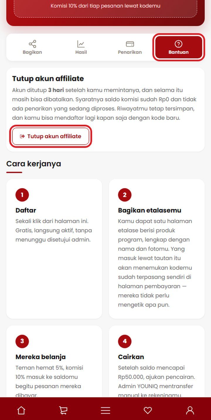 Langkah 10: Kalau ingin berhenti: tutup akun affiliate