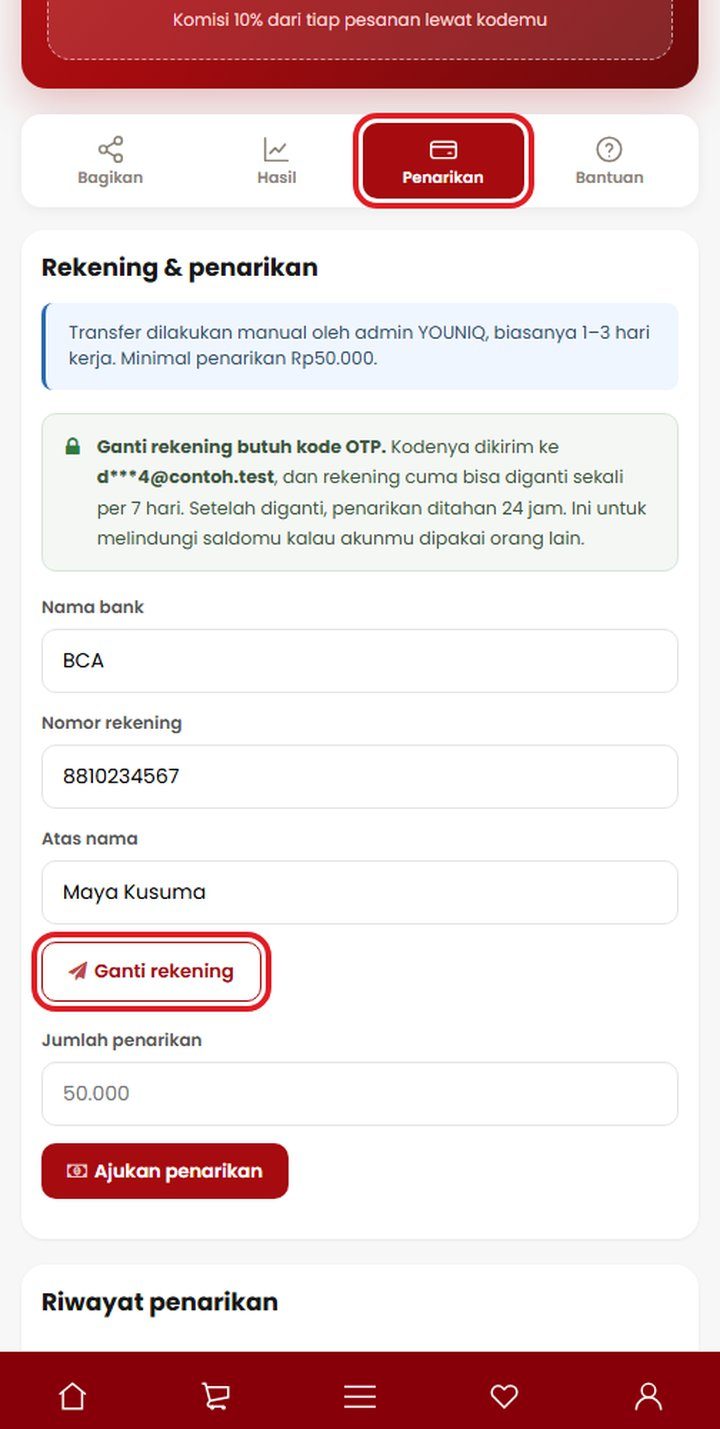 Langkah 8: Isi rekening pencairan