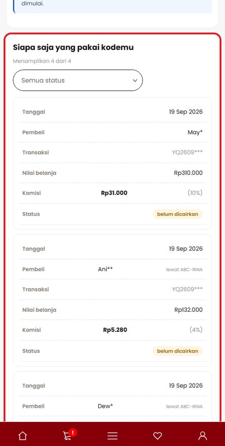 Langkah 5: Pantau komisi bisnis
