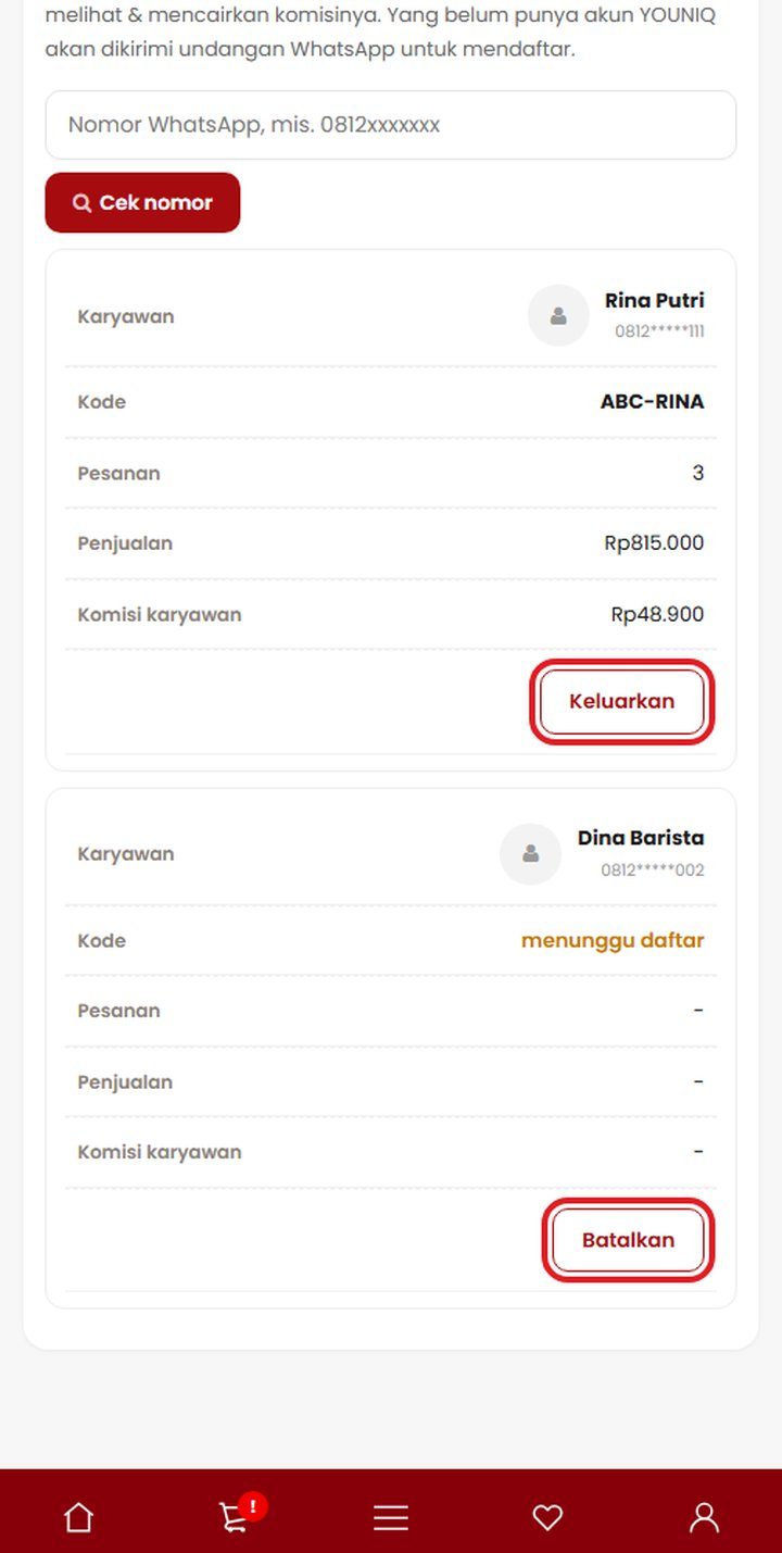 Langkah 4: Daftar karyawan & mengeluarkan karyawan