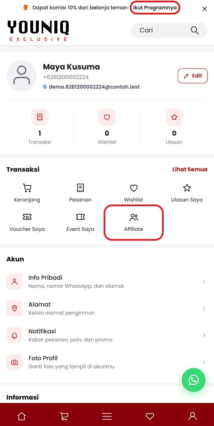 Langkah 1: Buka halaman Affiliate di website