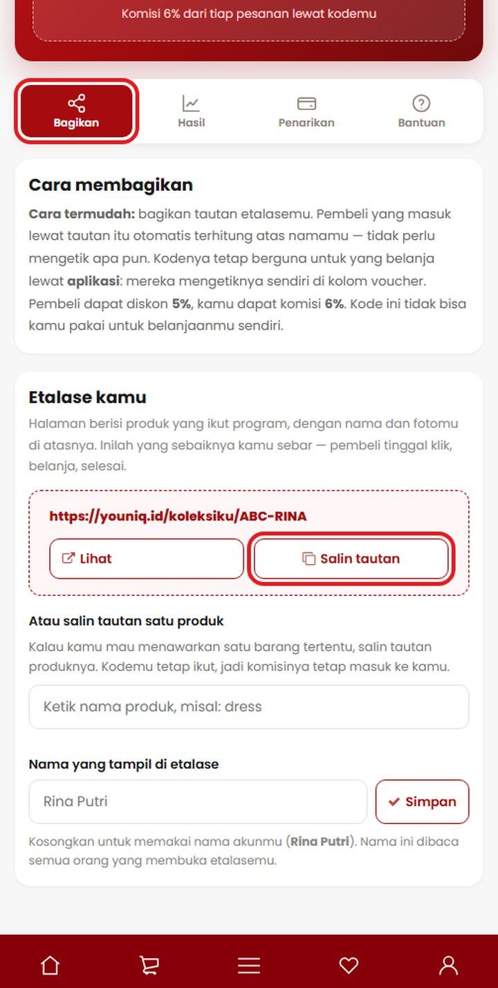 Langkah 4: Bagikan etalase bisnismu