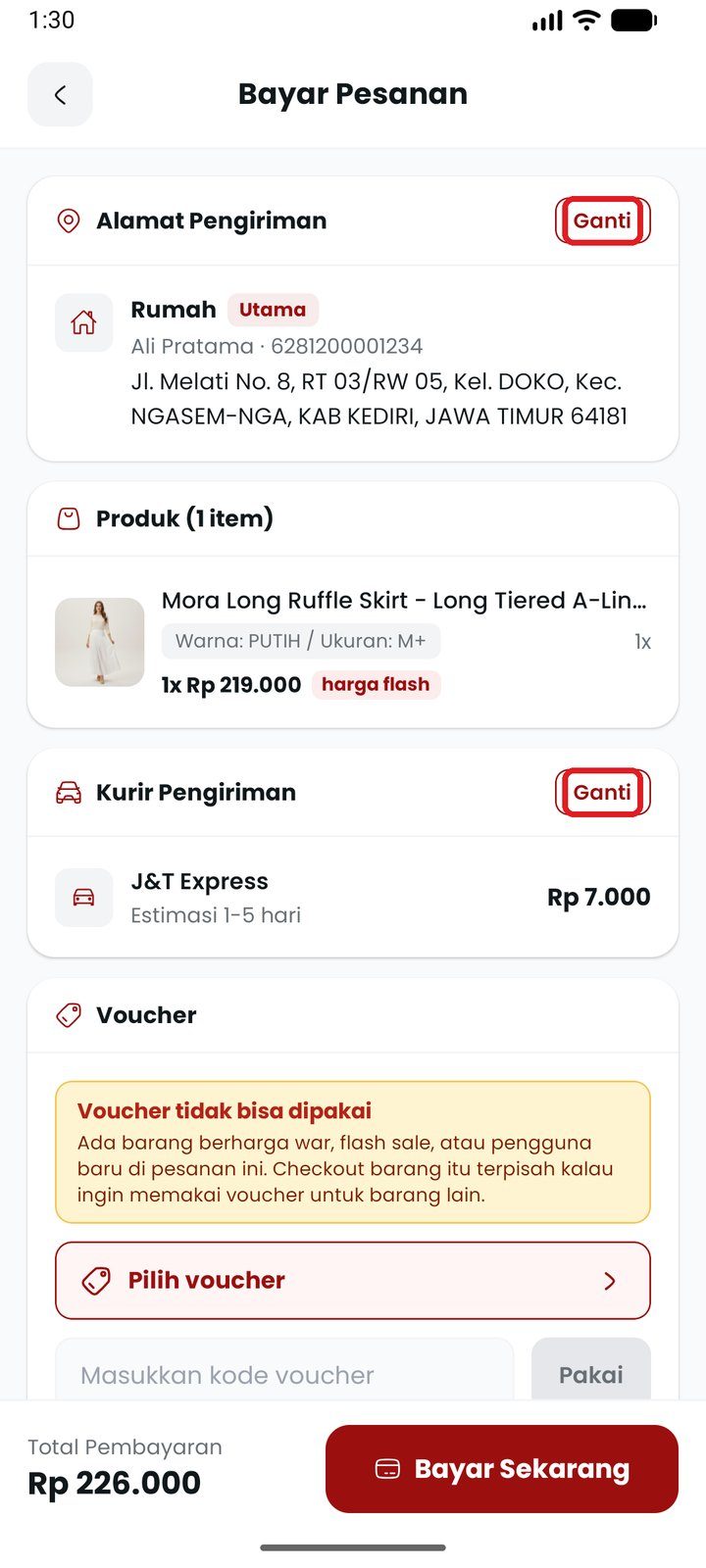 Langkah 4: Periksa alamat & kurir