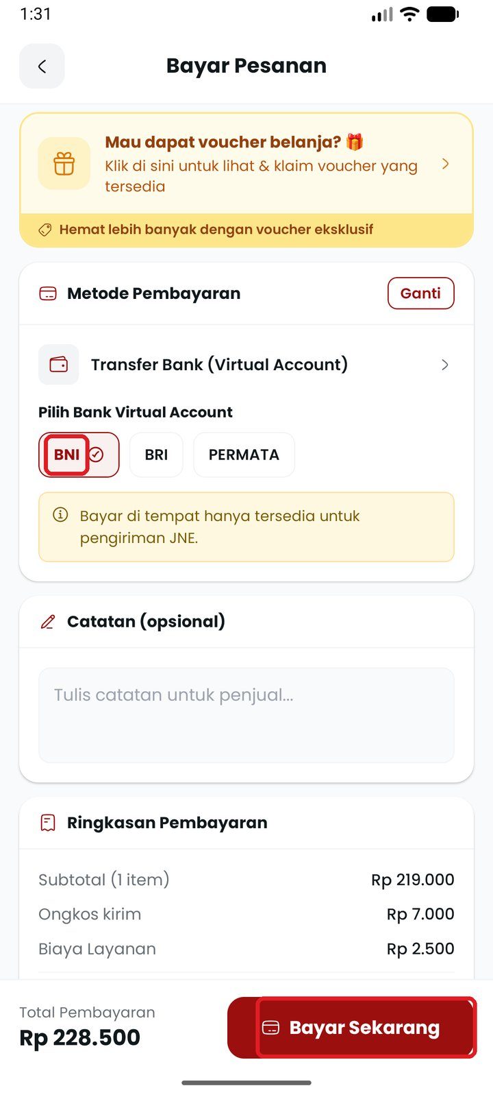 Langkah 6: Pilih bank lalu Bayar Sekarang