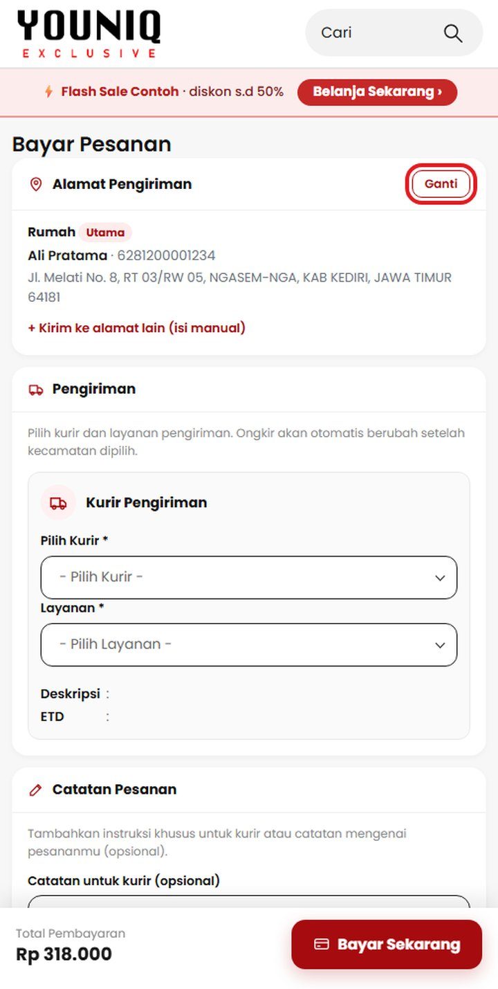 Langkah 4: Alamat & kurir