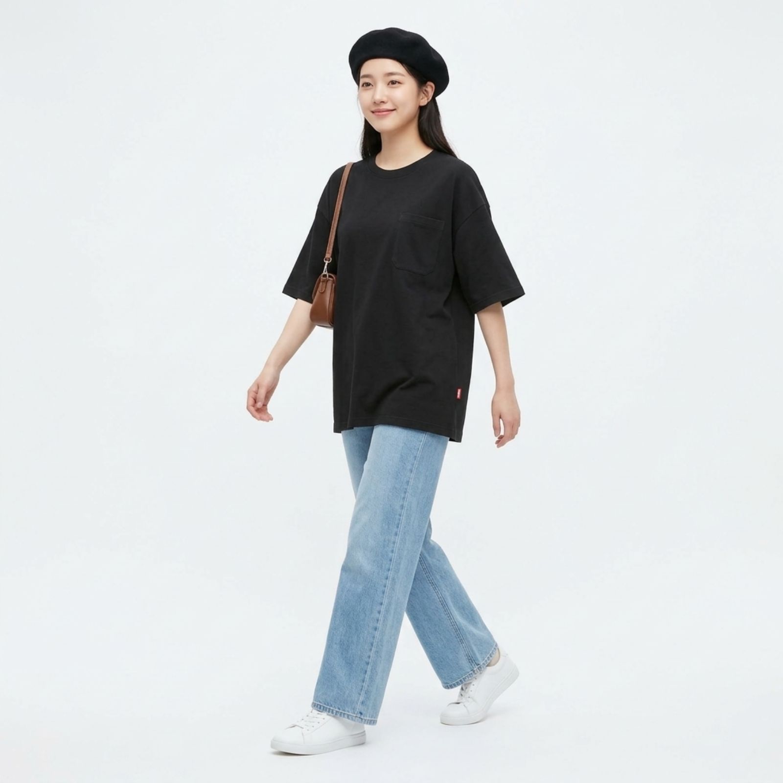 KAOS POLOS OVERSIZE POCKET COTTON COMBED UNISEX BY YOUNIQ HITAM