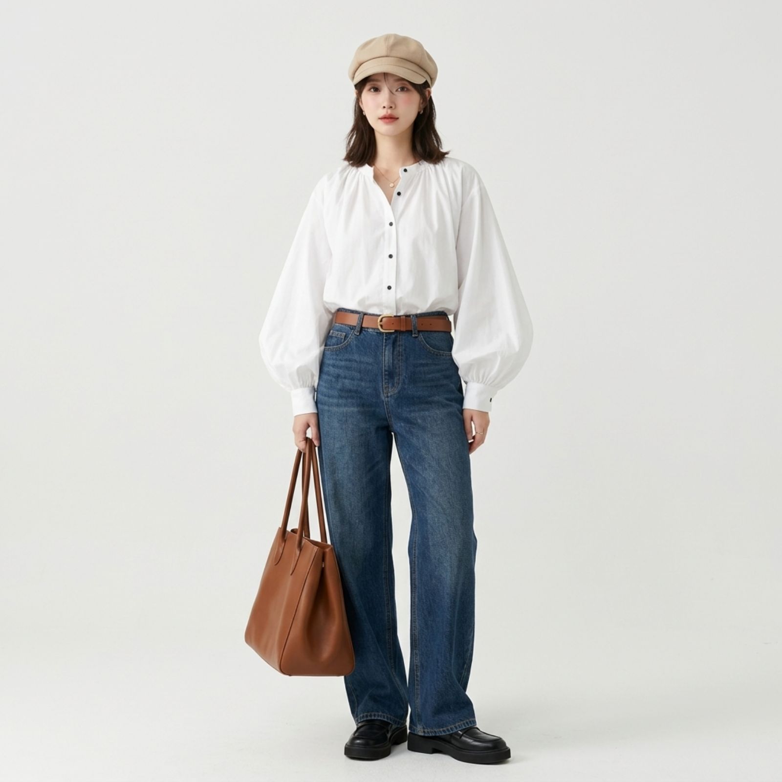 Kemeja Putih Wanita Oversize Lengan Balon | Oversize White Shirt with Balloons Sleeve By Youniq sampul