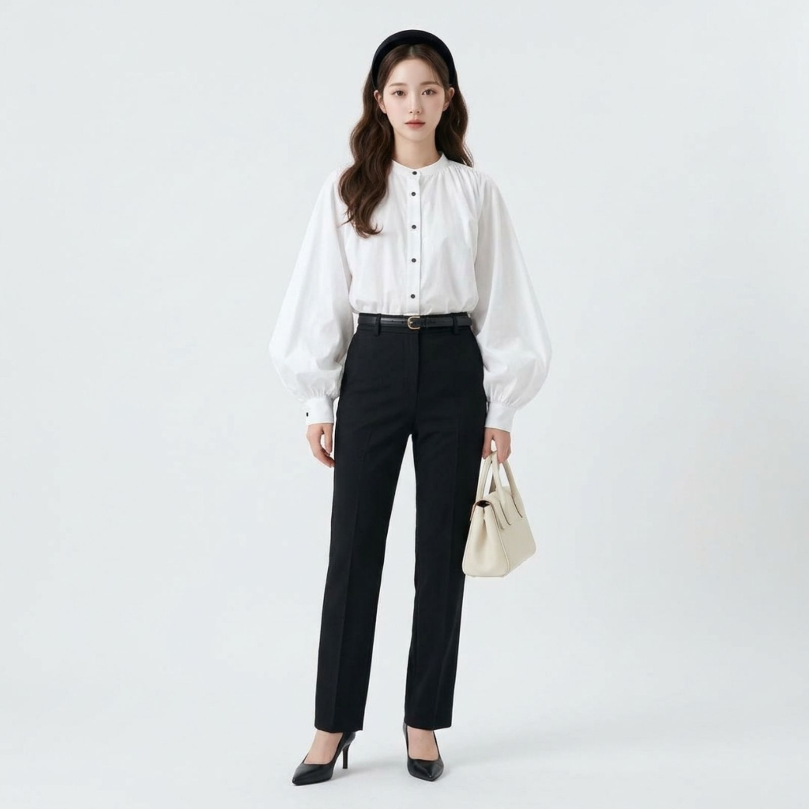 Kemeja Putih Wanita Oversize Lengan Balon | Oversize White Shirt with Balloons Sleeve By Youniq sampul