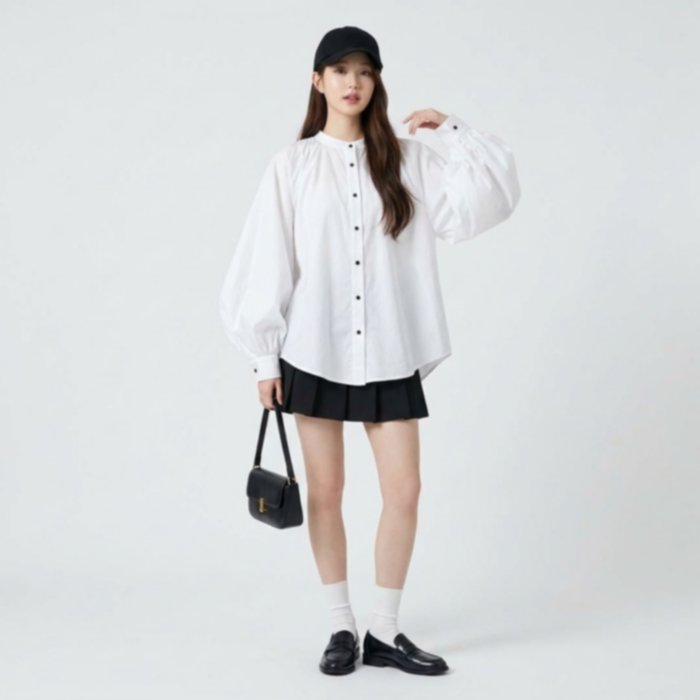 Kemeja Putih Wanita Oversize Lengan Balon | Oversize White Shirt with Balloons Sleeve By Youniq