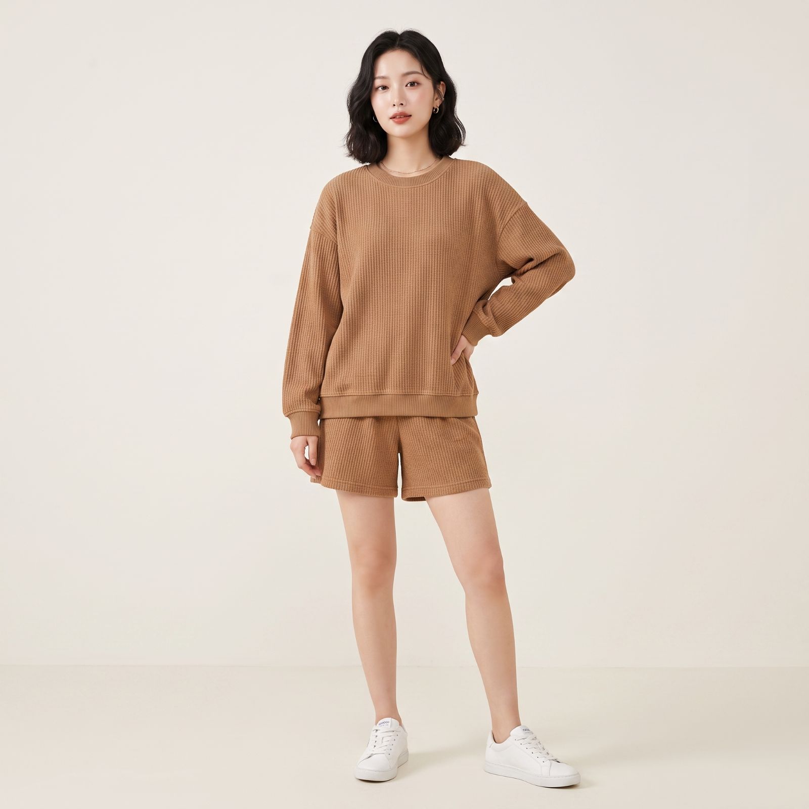Setelan Sweater dan Celana Oversize Unisex | Oneset Oversize Unisex Waffle Lengan Panjang Bahan Knit Waffle by Obasic.id sampul