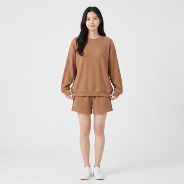 Setelan Sweater dan Celana Oversize Unisex | Oneset Oversize Unisex Waffle Lengan Panjang Bahan Knit Waffle by Obasic.id