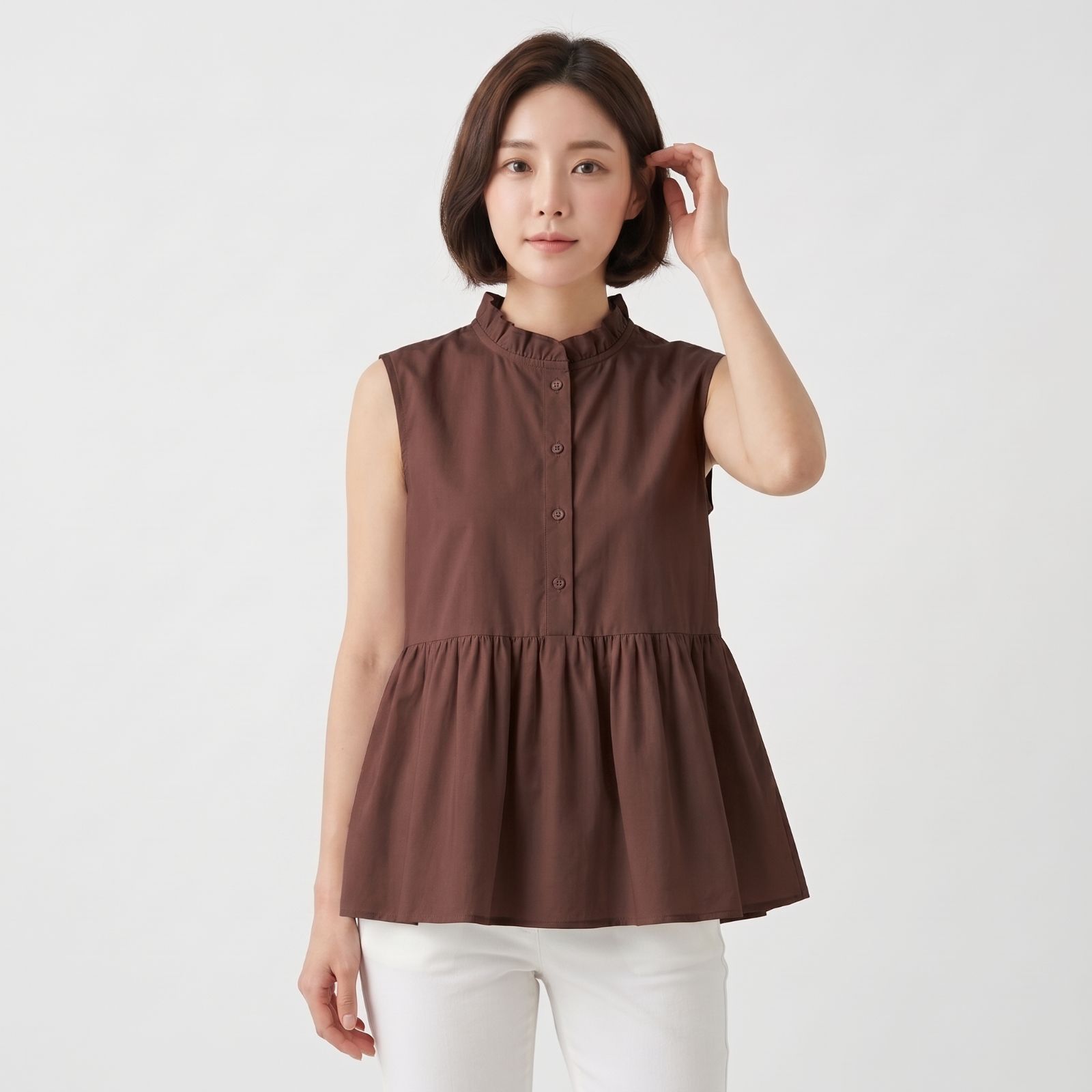 Inner Balon Kancing Depan Kerah Variasi Tanpa Lengan | Inner Sleeveless Button Tier New by Youniq MAHOGANY - POPPLIN