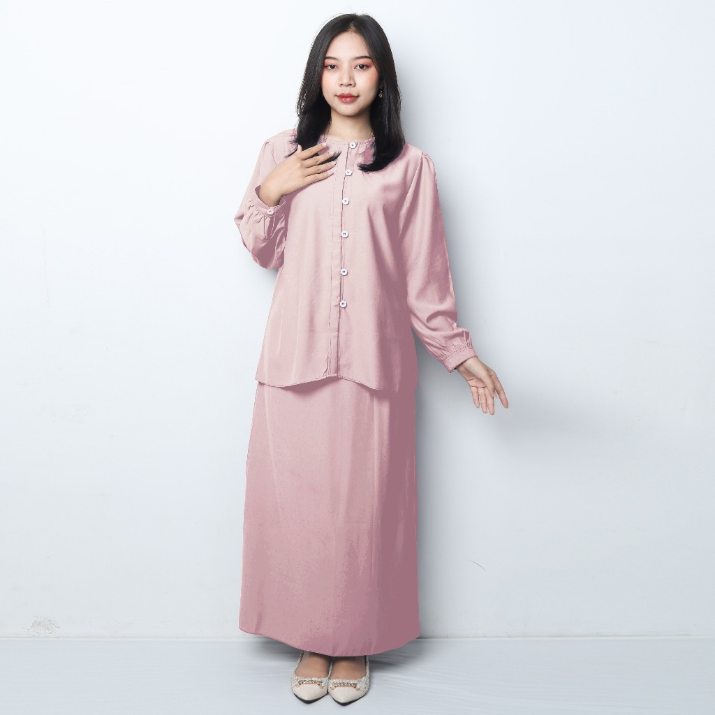 Heidy Oneset Setelan Wanita Atasan Blouse Lengan Panjang dan Rok Cuttingan Lurus Casual Style by Youniq.id ONE SET - PINK PEACH
