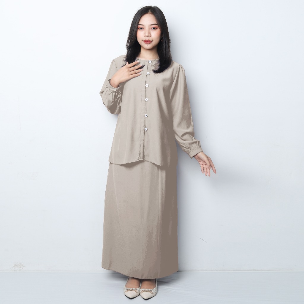 Heidy Oneset Setelan Wanita Atasan Blouse Lengan Panjang dan Rok Cuttingan Lurus Casual Style by Youniq.id ONE SET - MILO