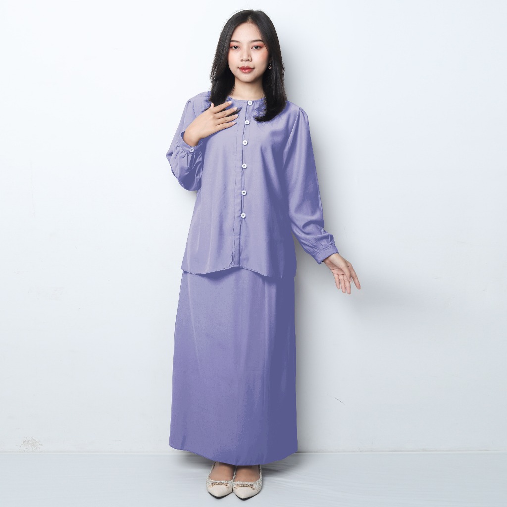 Heidy Oneset Setelan Wanita Atasan Blouse Lengan Panjang dan Rok Cuttingan Lurus Casual Style by Youniq.id ONE SET - VIOLET