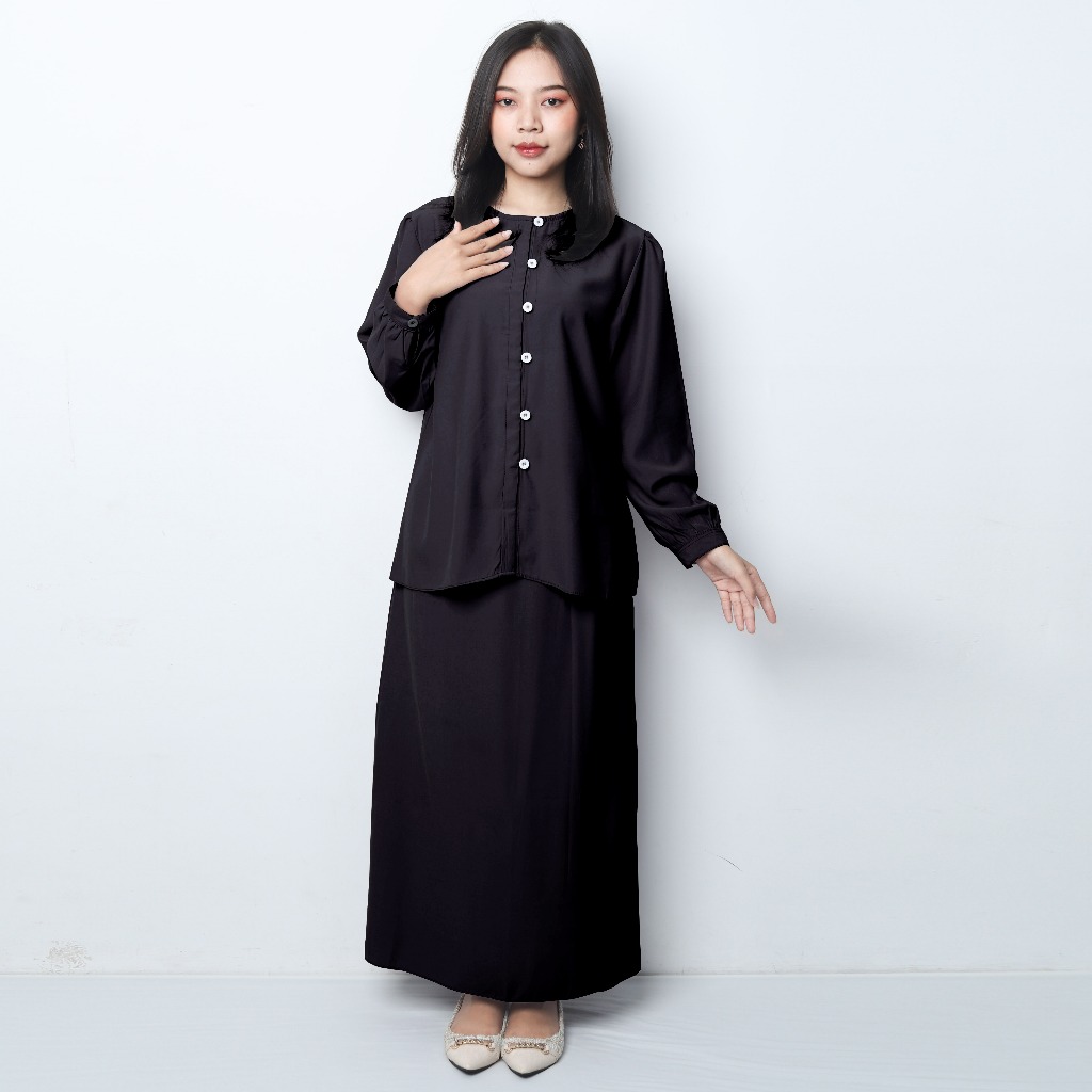 Heidy Oneset Setelan Wanita Atasan Blouse Lengan Panjang dan Rok Cuttingan Lurus Casual Style by Youniq.id ONE SET - HITAM