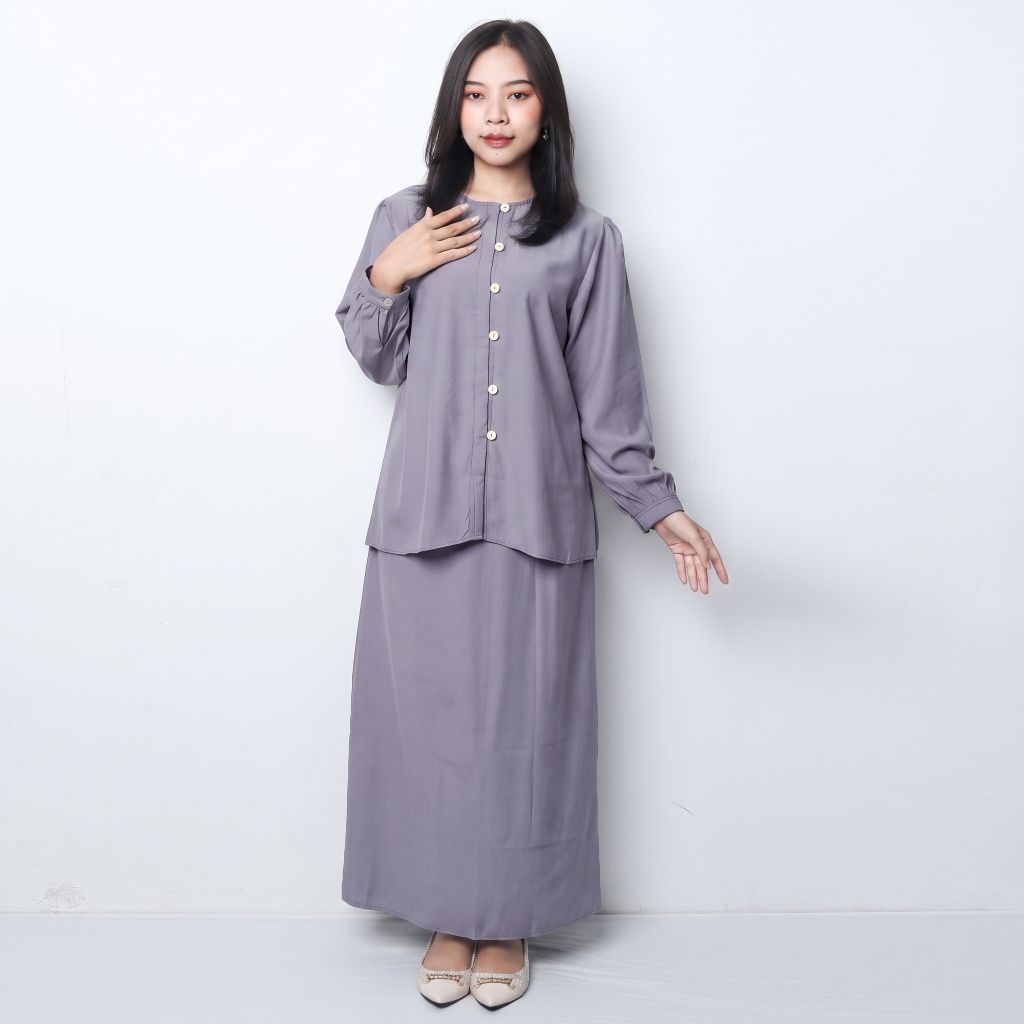 Heidy Oneset Setelan Wanita Atasan Blouse Lengan Panjang dan Rok Cuttingan Lurus Casual Style by Youniq.id ONE SET - GRAPE