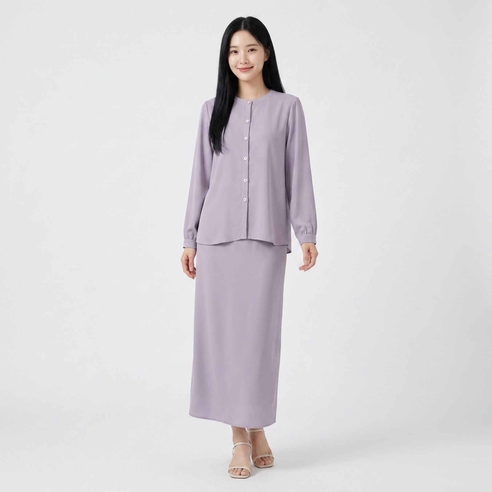 Heidy Oneset Setelan Wanita Atasan Blouse Lengan Panjang dan Rok Cuttingan Lurus Casual Style by Youniq.id sampul