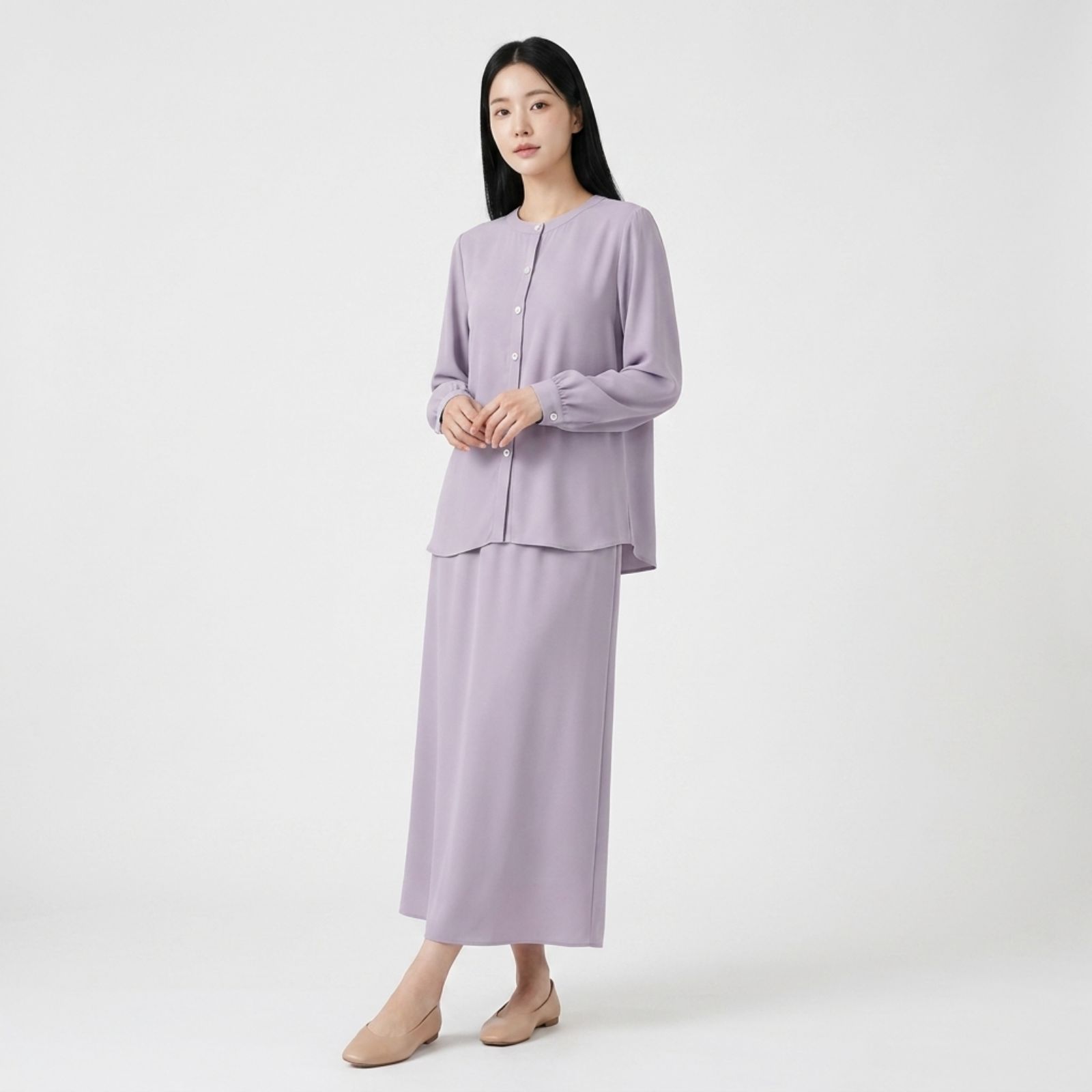 Heidy Oneset Setelan Wanita Atasan Blouse Lengan Panjang dan Rok Cuttingan Lurus Casual Style by Youniq.id sampul