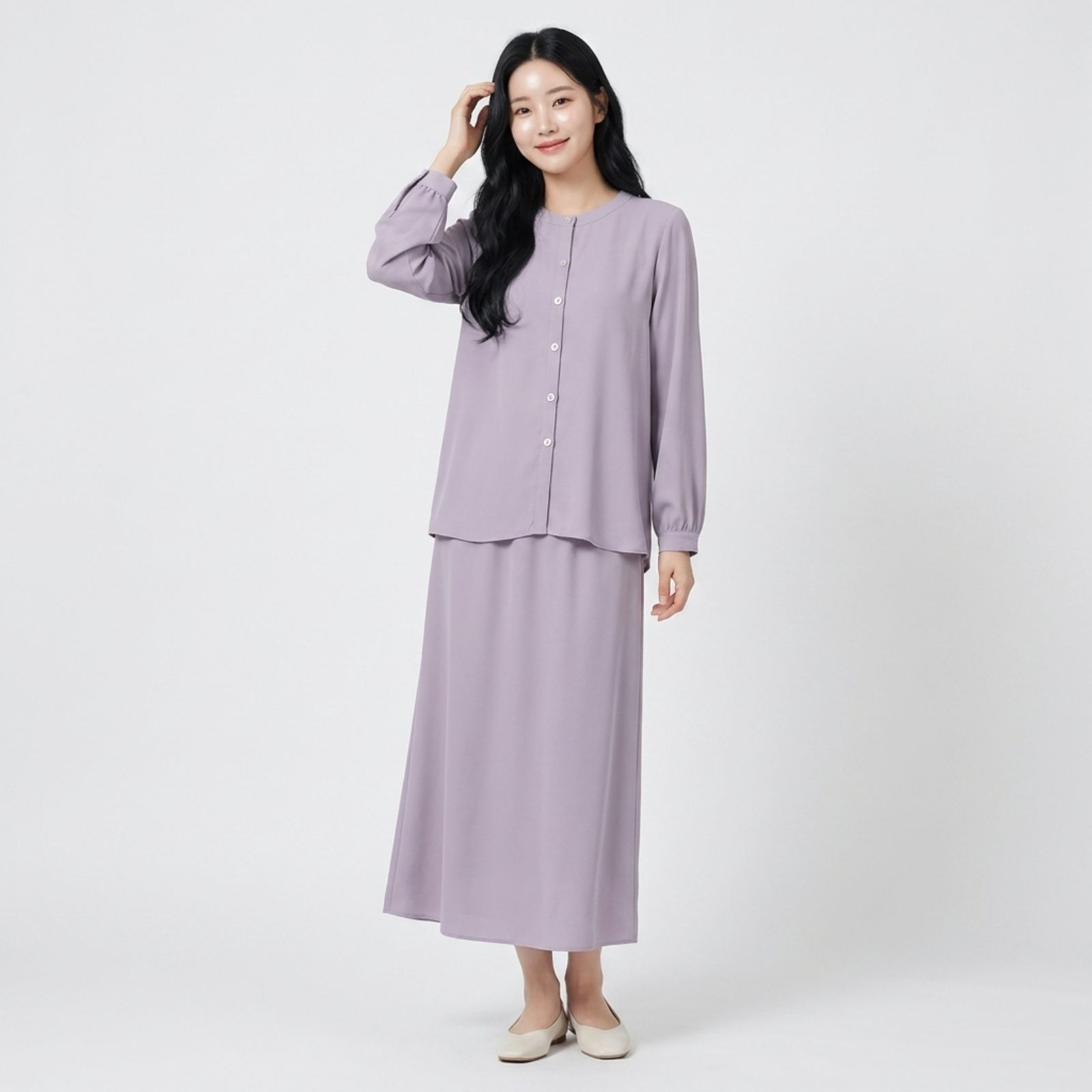 Heidy Oneset Setelan Wanita Atasan Blouse Lengan Panjang dan Rok Cuttingan Lurus Casual Style by Youniq.id sampul