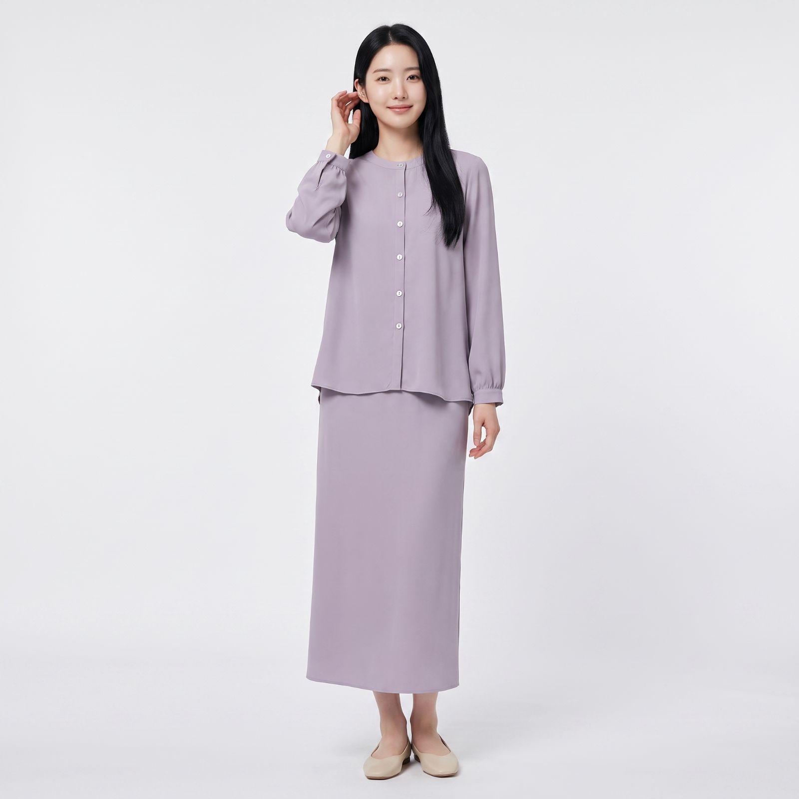 Heidy Oneset Setelan Wanita Atasan Blouse Lengan Panjang dan Rok Cuttingan Lurus Casual Style by Youniq.id sampul