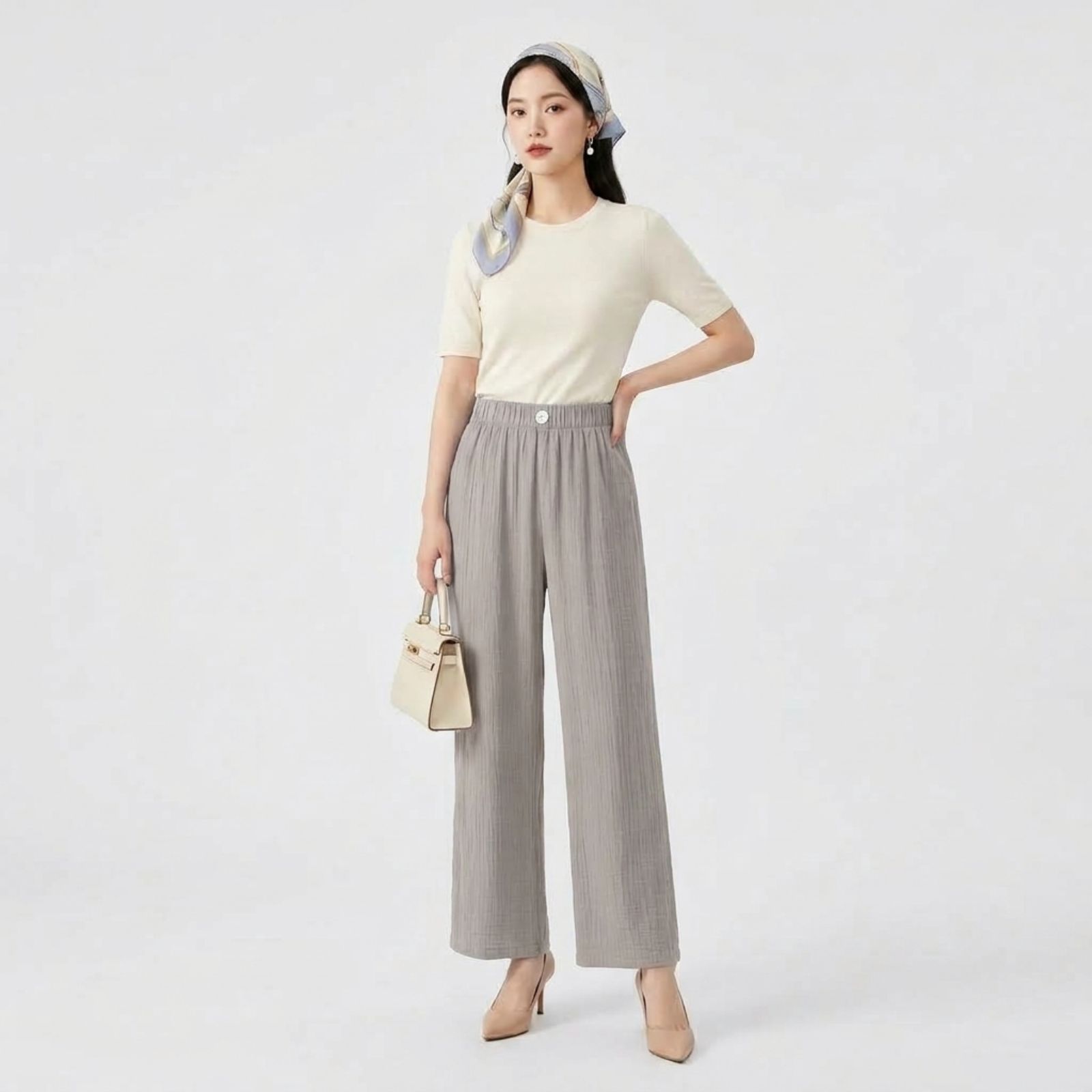 CELANA KULOT CRINKLE KANCING HIGHWAIST KEKINIAN | CRINKLE PANTS HIGHWAIST KOREAN TAUPE