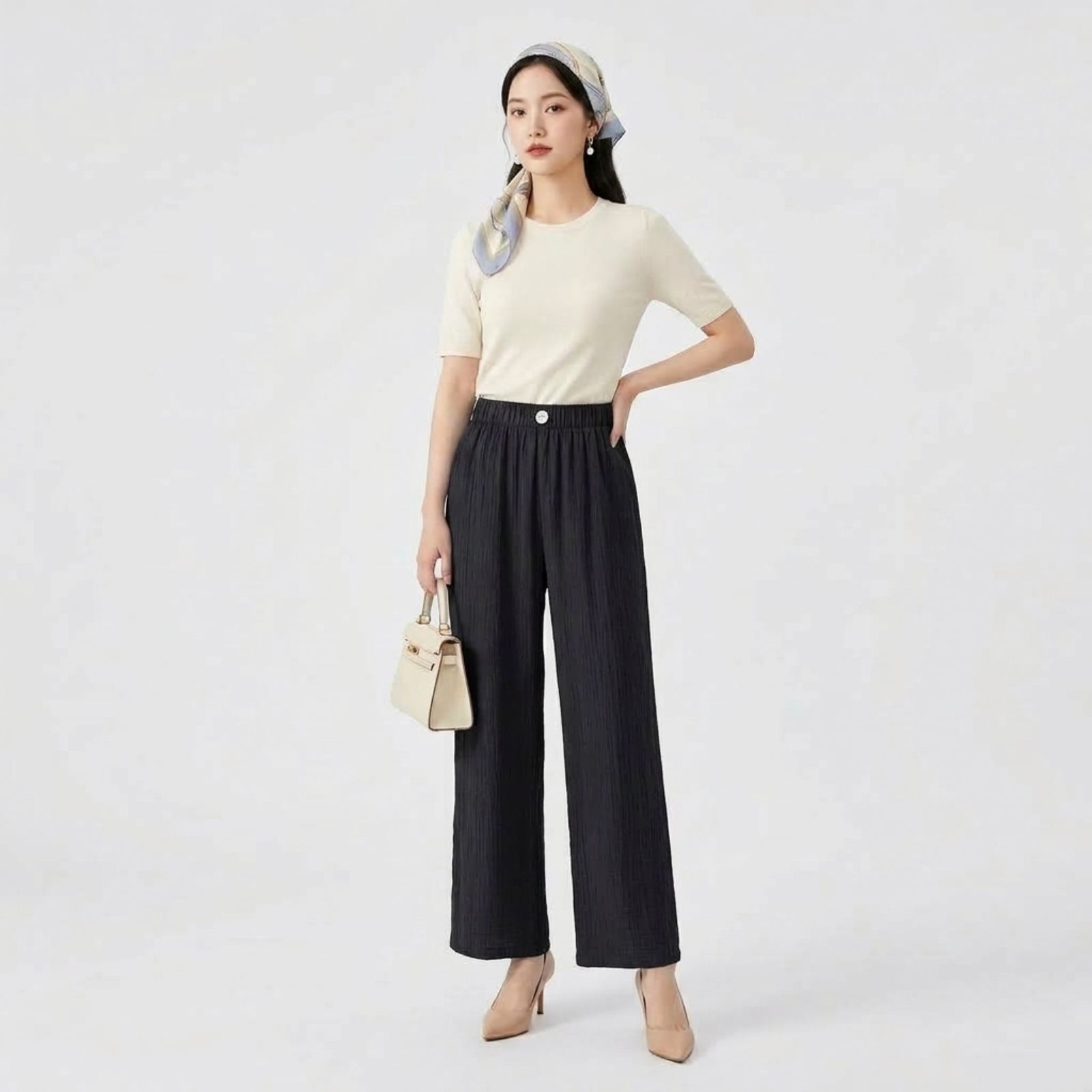 CELANA KULOT CRINKLE KANCING HIGHWAIST KEKINIAN | CRINKLE PANTS HIGHWAIST KOREAN BLACK