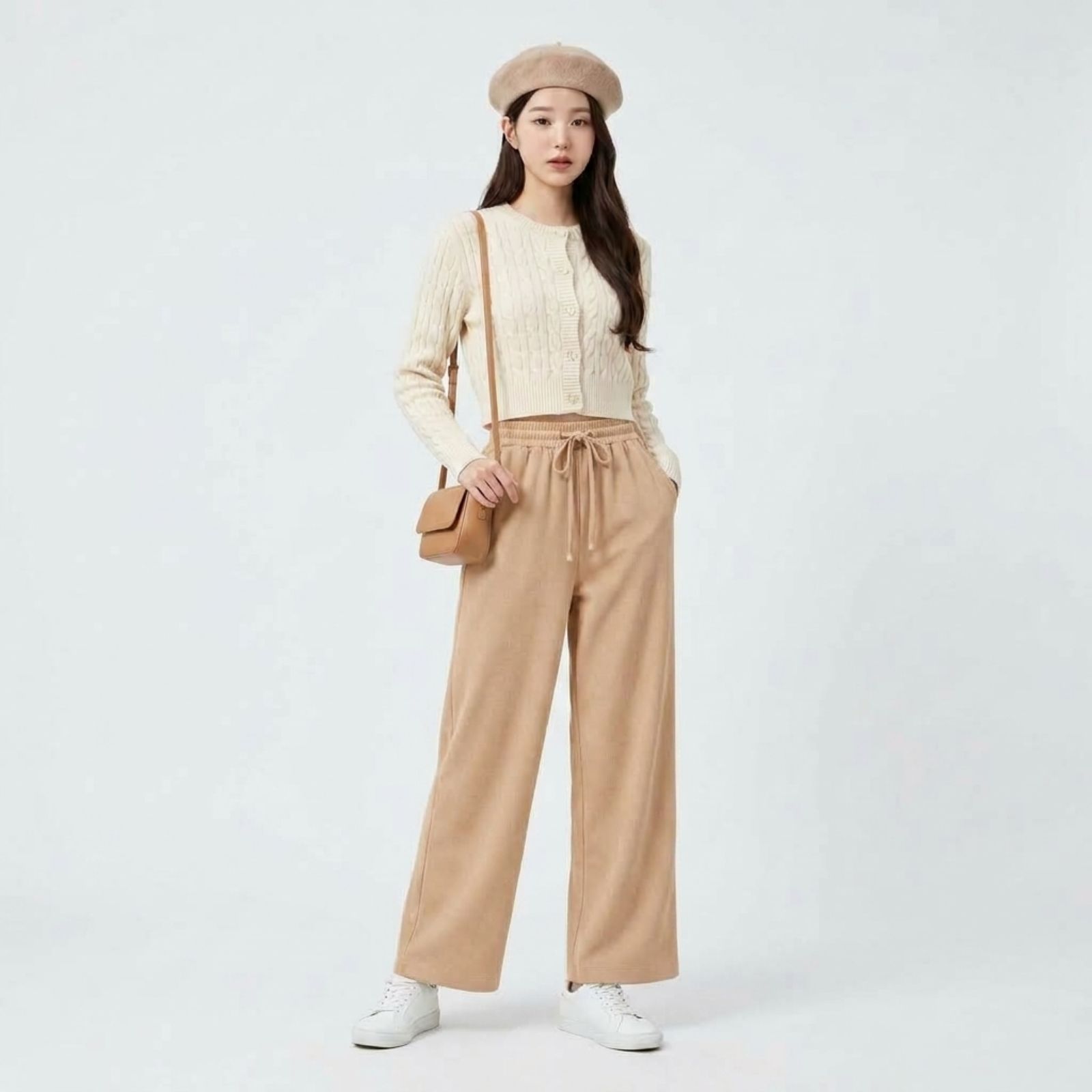 Celana Kulot Knit Pants - Loose Pants Highwaist Basic Strech Premium LATTE