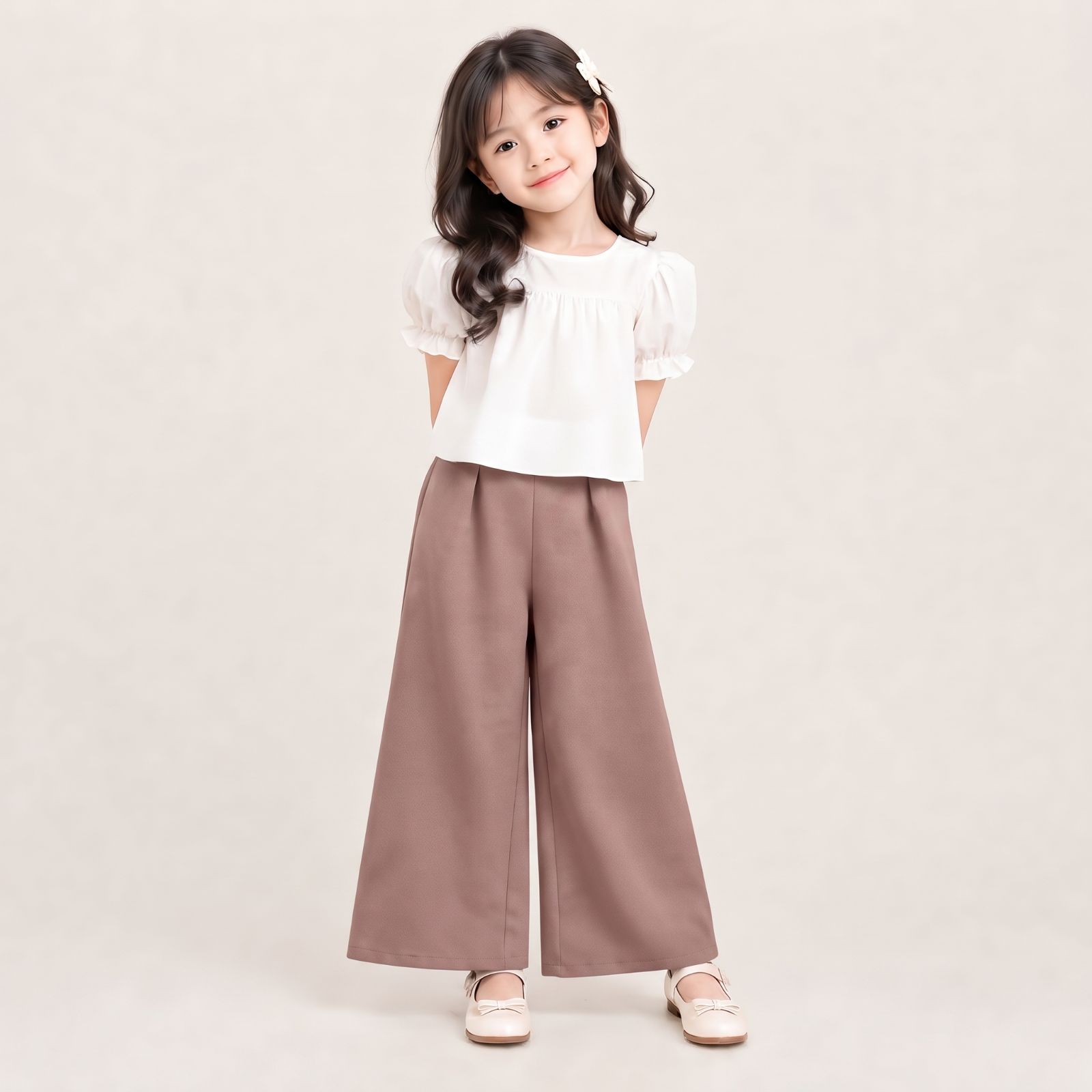 Celana Kulot Scuba Anak Usia 6 - 8 Tahun | Highwaist Style by Knara LATTE