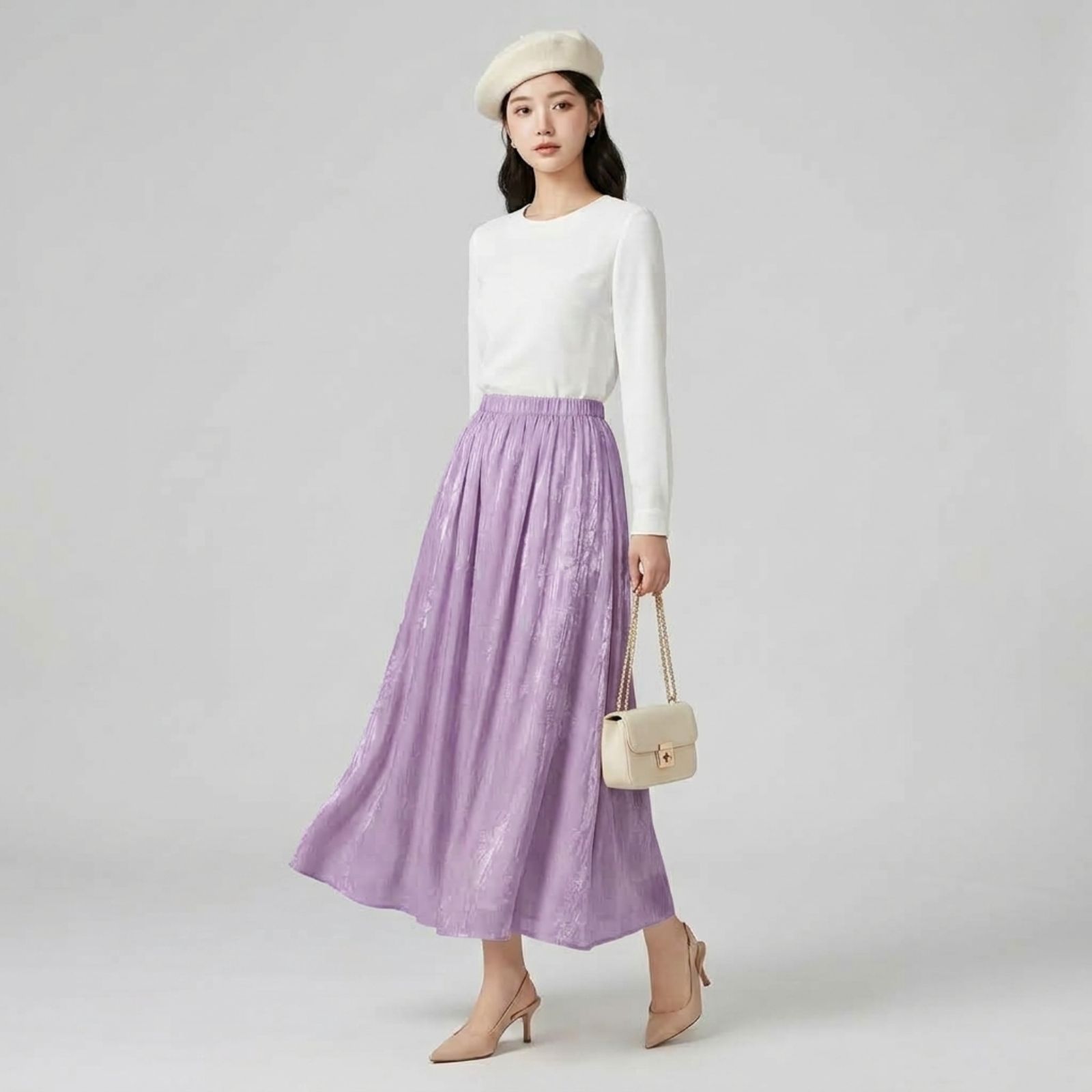 Rok Shimmer Silk Panjang | Rok Plisket Shimmer Wanita PURPLE