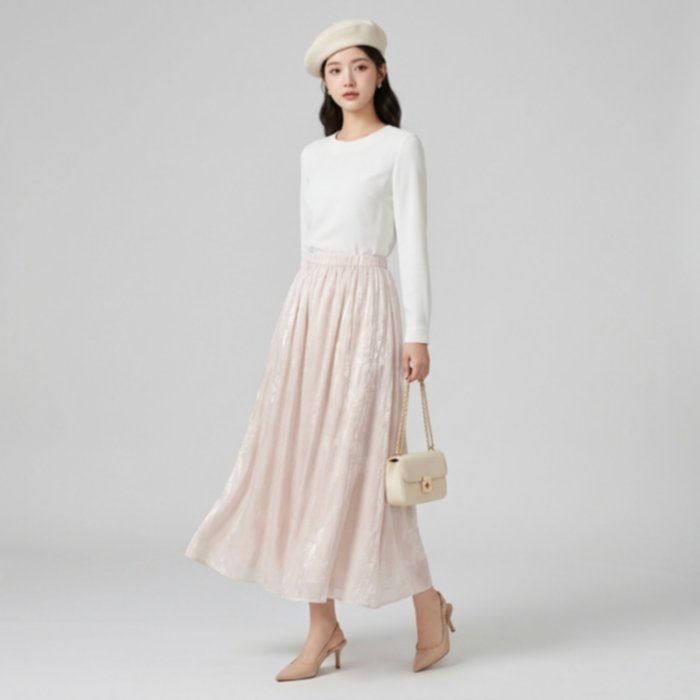 Rok Shimmer Silk Panjang | Rok Plisket Shimmer Wanita