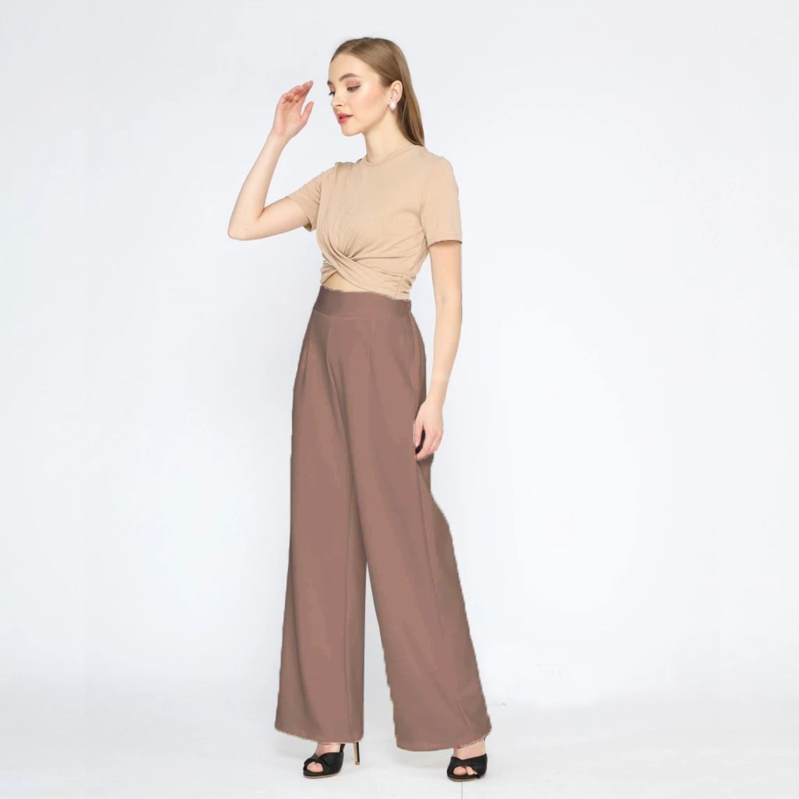 Celana Kulot Highwaist Scuba LATTE