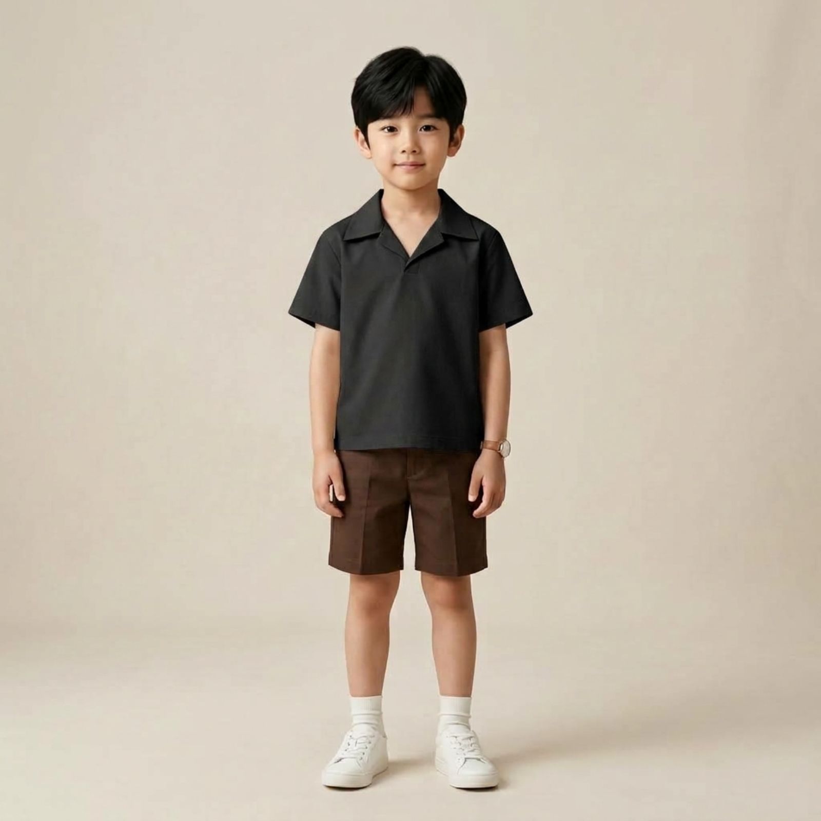 Kaos Anak Kerah V Neck Tanpa Kancing HITAM