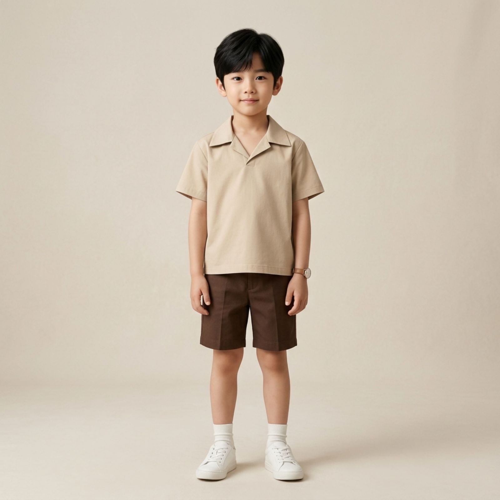 Kaos Anak Kerah V Neck Tanpa Kancing CREAM