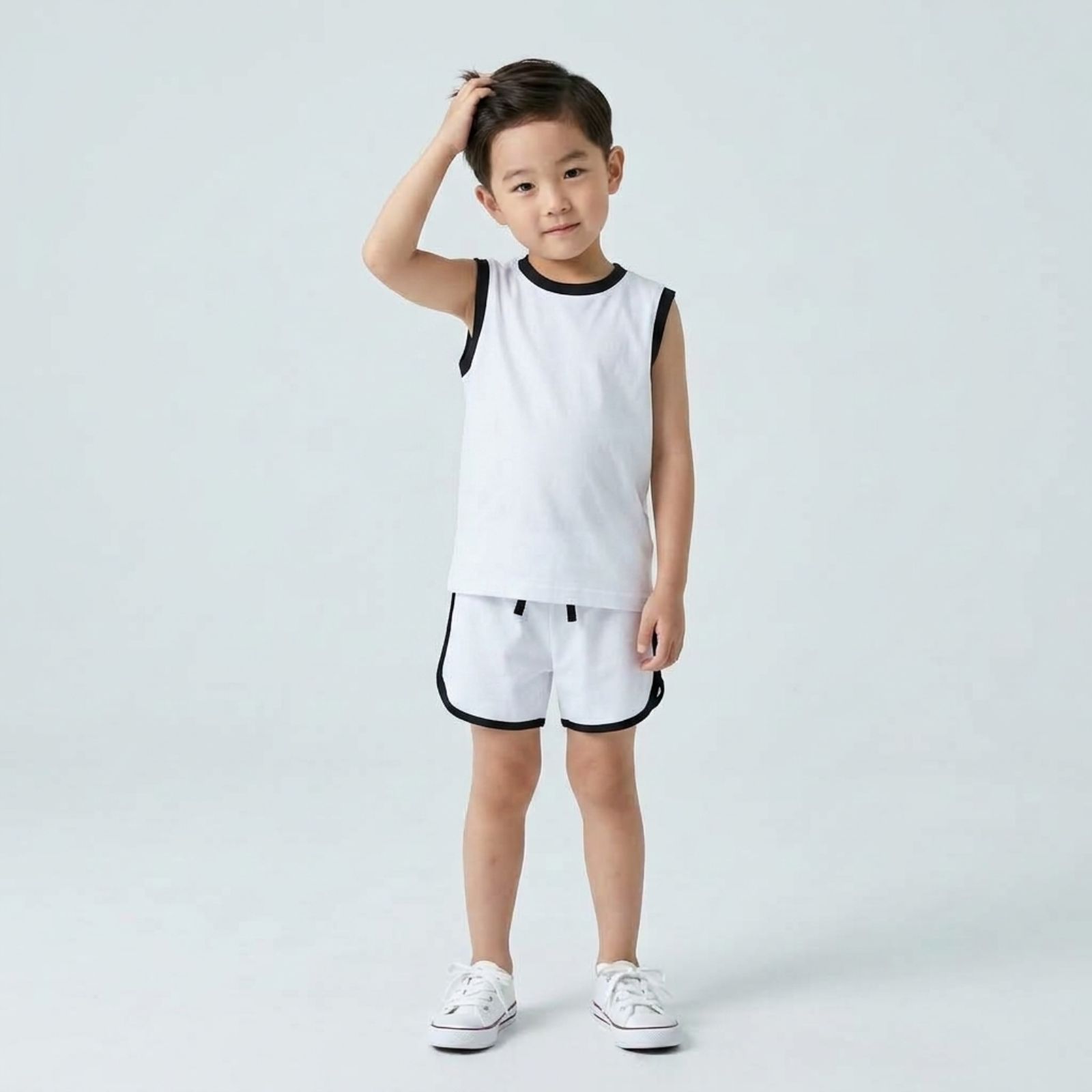 One Set Stripe Anak Tanpa Lengan PUTIH