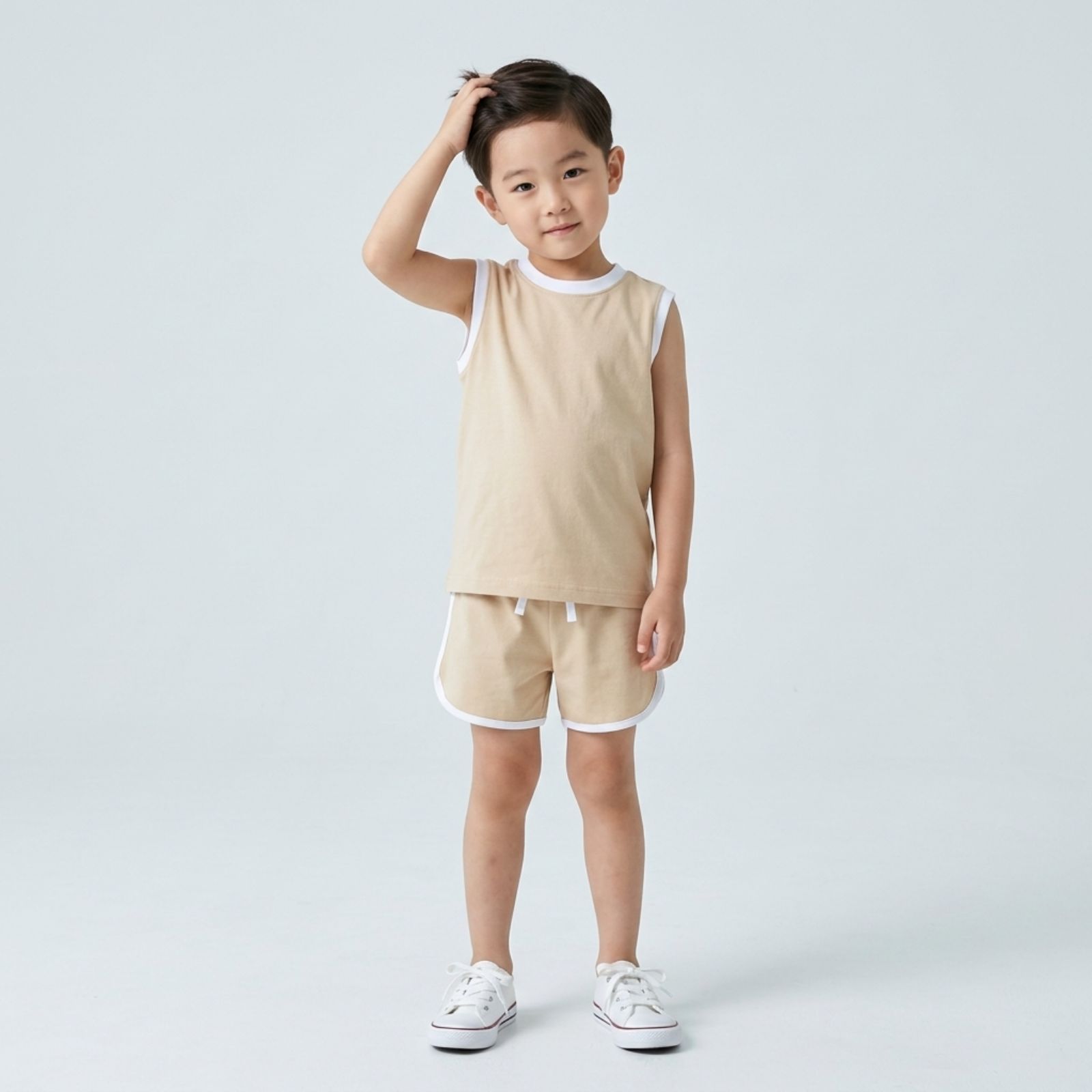One Set Stripe Anak Tanpa Lengan CREAM