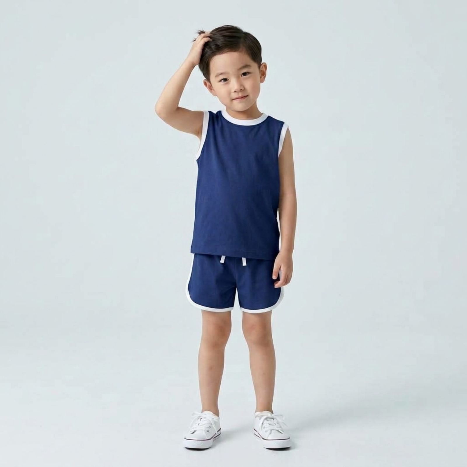 One Set Stripe Anak Tanpa Lengan NAVY
