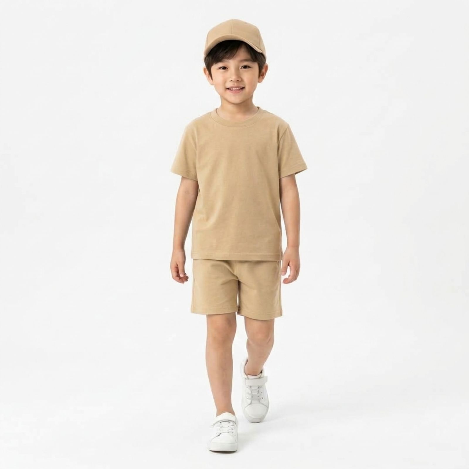 One Set Anak Polos Lengan Pendek CREAM