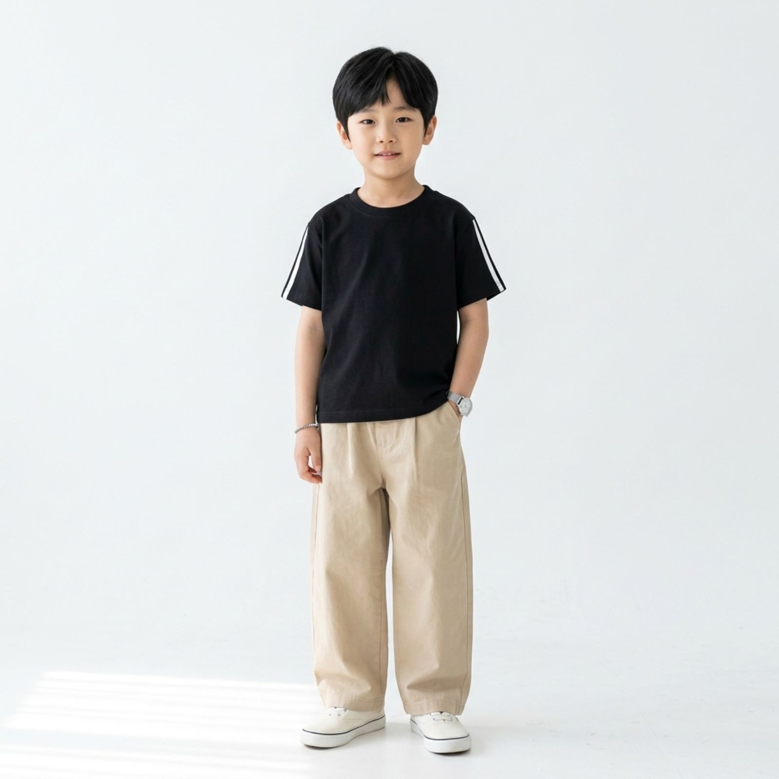 Kaos Variasi Stripe Lengan Pendek Anak HITAM
