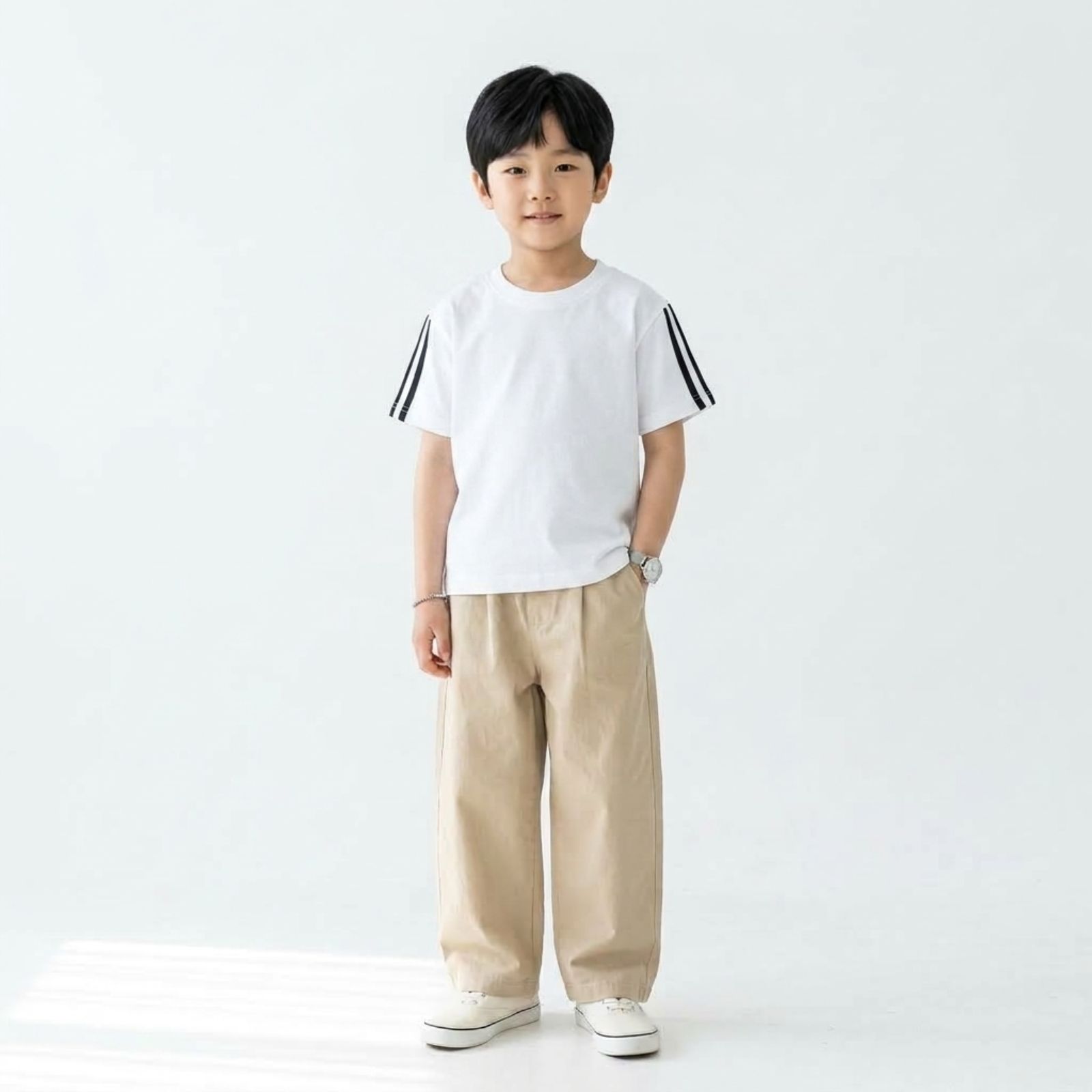 Kaos Variasi Stripe Lengan Pendek Anak PUTIH