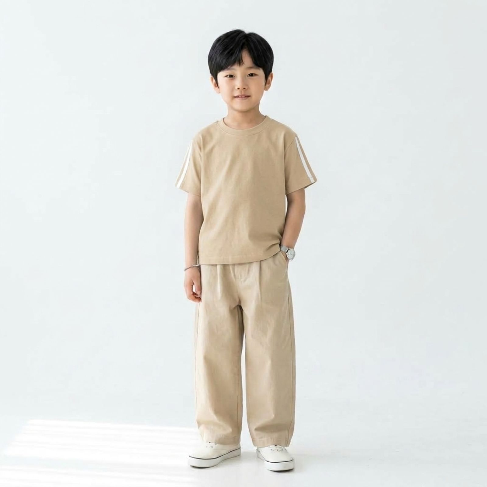 Kaos Variasi Stripe Lengan Pendek Anak CREAM
