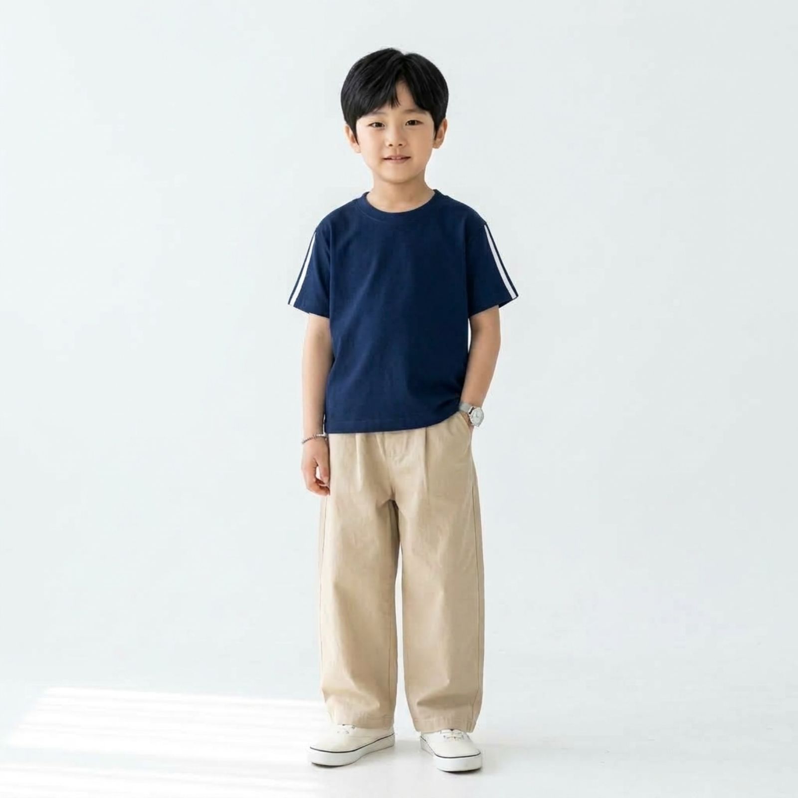 Kaos Variasi Stripe Lengan Pendek Anak NAVY