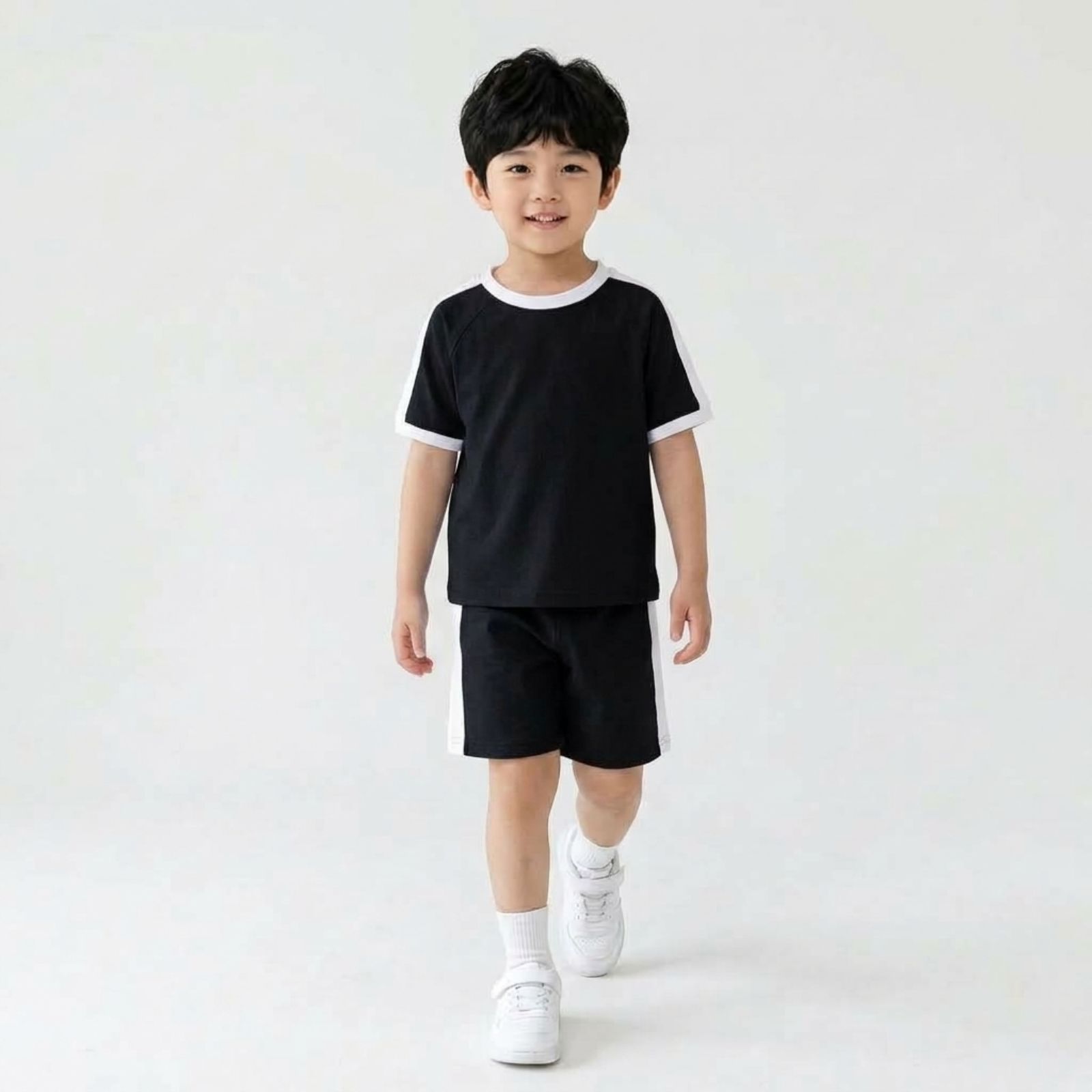 One Set Stripe Lengan Pendek Anak HITAM